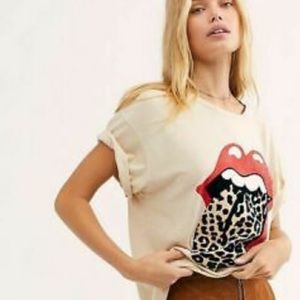 Brand new freepeople Rolling Stones leopard tongue t shirt